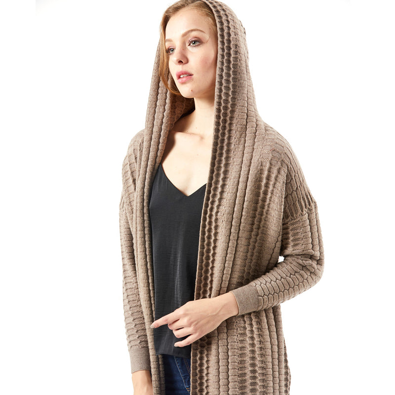 Knitted Women Casual Acrylic Jacquard Long Sweater Cardigan Hoodie