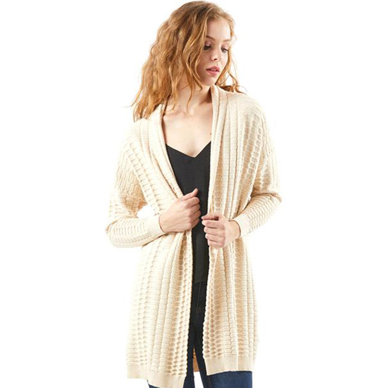 Knitted Women Casual Acrylic Jacquard Long Sweater Cardigan Hoodie